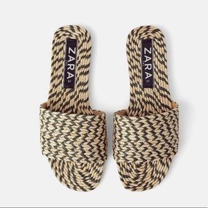 ZARA WOVEN FLAT SLIP ON SANDALS
